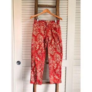 Ralph Lauren Petite Paisley Pants Red‎ Tan High Rise Cropped Leg